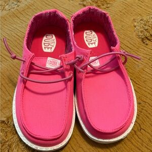 Hey Dude Pink Moccasins with White Stitching